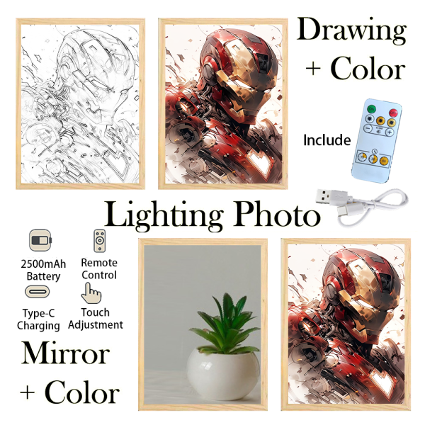 Customized Light Painting | A4 | Mirror Style or Line Art Style | Rechargeable | 3 Light Modes - Image 4
