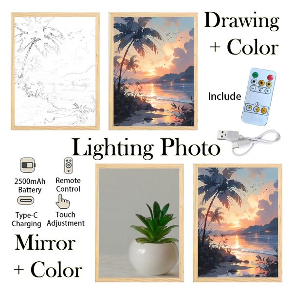 Customized Light Painting | A4 | Mirror Style or Line Art Style | Rechargeable | 3 Light Modes - Image 3